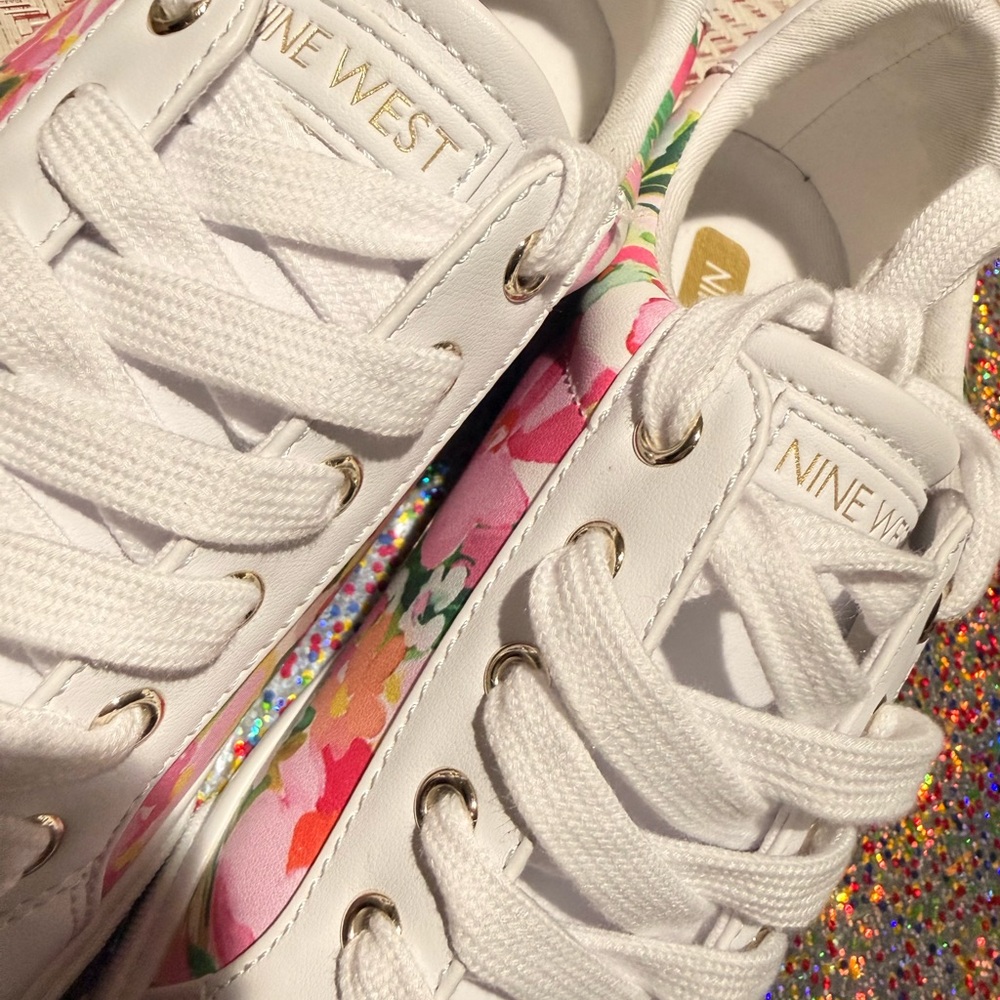 Nine West White‎ and Pink Floral Sneakers - Picture 12 of 16